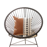 Set of 2 Half Diamond Patterns and Rustic Brown Faux Leather Lumbar Pillow Covers