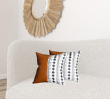 Set of 2 Half Diamond Patterns and Rustic Brown Faux Leather Lumbar Pillow Covers