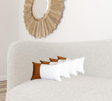 Set of 4 White and Quarter Brown Faux Leather Lumbar Pillow Covers