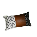 Set of 4 Black and White Reverse with Faux Leather Lumbar Pillow Covers