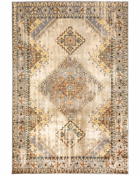 10? x 13? Gray and Beige Aztec Pattern Area Rug