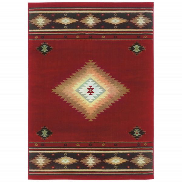 10? x 13? Red and Beige Ikat Pattern Area Rug
