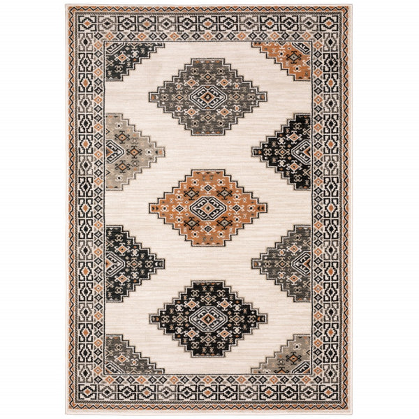 10? x 13? Abstract Ivory and Gray Geometric Indoor Area Rug