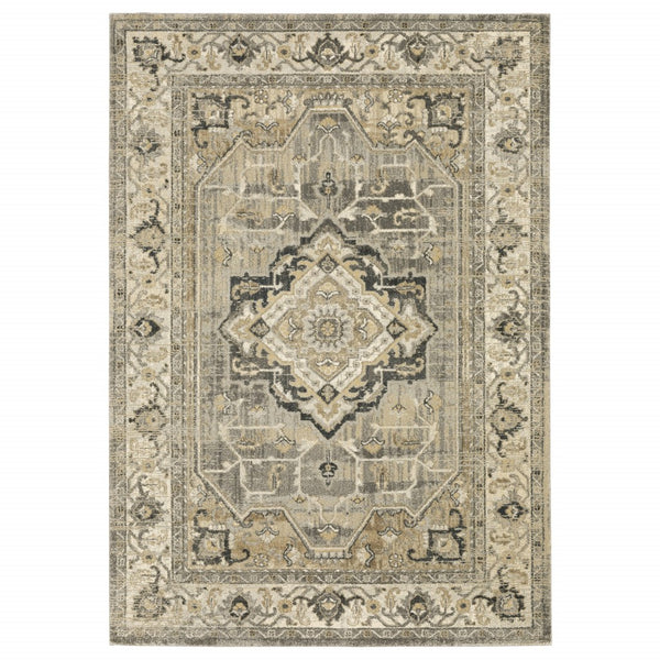 10? x 13? Beige and Gray Traditional Medallion Indoor Area Rug