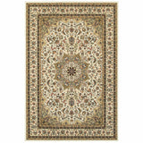 9' x 12' Ivory Beige Machine Woven Oriental Indoor Area Rug