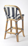 Blue and White Striped Rattan Bar Stool