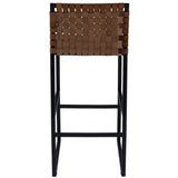 Brown Woven Leather Bar Stool