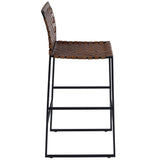 Brown Woven Leather Bar Stool