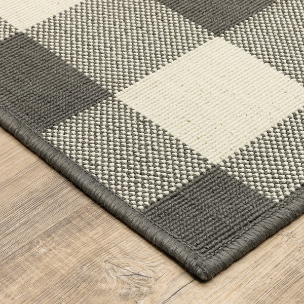 4?x6? Gray and Ivory Gingham Indoor Outdoor Area Rug