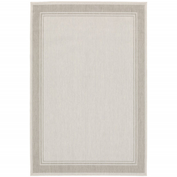 3?x5? Ivory and Gray Bordered Indoor Outdoor Area Rug