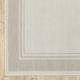 2?x7? Ivory and Gray Bordered Indoor Outdoor Runner Rug