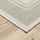 2?x7? Ivory and Gray Bordered Indoor Outdoor Runner Rug