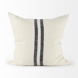 22" Beige and Central Blue Stripes Square Accent Pillow Cover