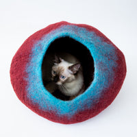 Maroon and Teal Cat Cave Bed