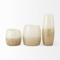 14" Creamy White and Gold Ombre Striped Glass Vase