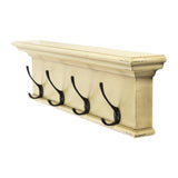 Rustic Antiqued Yellow Wood Four Hook Hanging Coat Rack