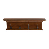 Rustic Mahogany Brown Wood Four Hook Hanging Coat Rack