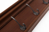 Rustic Mahogany Brown Wood Four Hook Hanging Coat Rack