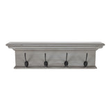 Rustic Antiqued Gray Wood Four Hook Hanging Coat Rack