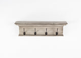 Rustic Antiqued Ivory Wood Four Hook Hanging Coat Rack