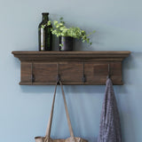 Rustic Dark Wood Four Hook Hanging Coat Rack