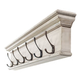 Rustic Antiqued Ivory Six Hook Hanging Coat Rack
