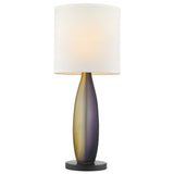 Elixer 1-Light Plum/Gold Frosted Glass And Ebony Lacquer Table Lamp With Lattice Cream Linen Shade