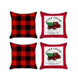 Set of 4 Red Plaid and Red Truck Throw Pillow Covers