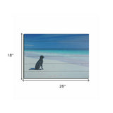 26" Energetic Dog at the Beach Wood Plank Wall Art
