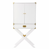 Campaign White and Gold Tall Bar Cabinet