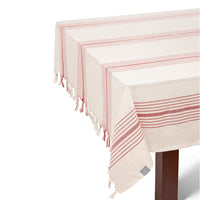 Boho Red and Cream Striped Tablecloth Set