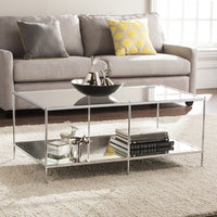 42" Chrome Glass And Metal Rectangular Mirrored Coffee Table