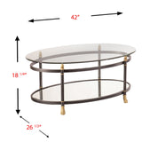 42" Gray Glass And Metal Oval Mirrored Coffee Table