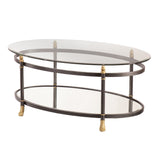 42" Gray Glass And Metal Oval Mirrored Coffee Table