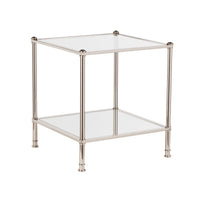 24" Silver Glass And Iron Square Mirrored End Table