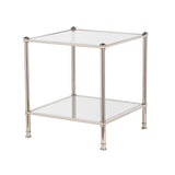 24" Silver Glass And Iron Square Mirrored End Table