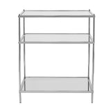 27" Chrome Glass And Iron Rectangular Mirrored End Table With Shelf