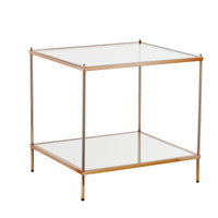 22" Gold Glass And Iron Square Mirrored End Table
