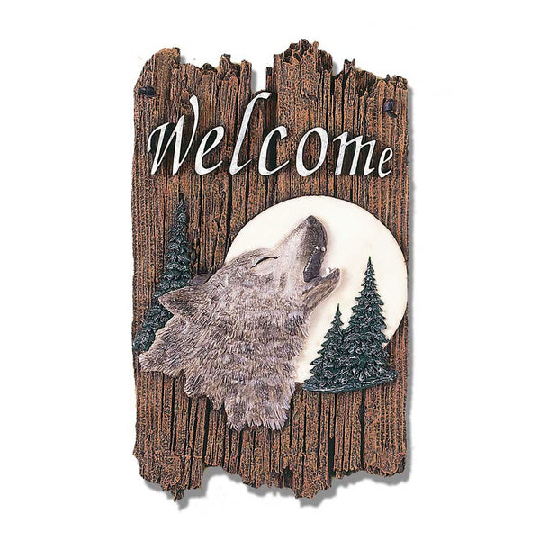 Howling Wolf Indoor Outdoor Resin Welcome Wall Decor