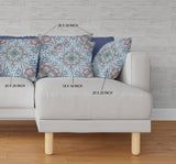 16" Pale Blue Pink Floral Medallion Suede Throw Pillow