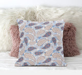18? Blue Pink Boho Paisley Zippered Suede Throw Pillow