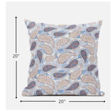18? Blue Pink Boho Paisley Zippered Suede Throw Pillow