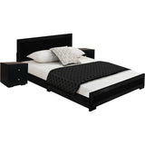 Moma Espresso Wood Platform Queen Bed With Two Nightstands