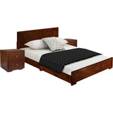 Moma Espresso Wood Platform Queen Bed With Two Nightstands