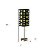 33" Silver Metal Mod Table Lamp With Black And Green Drum Shade