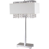 28" Silver Table Lamp With Faux Crystals and White Rectangle Shade