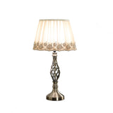 23" Antiqued Brass Metal Table Lamp With White And Brown Classic Empire Shade