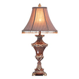 32" Bronze Urn Table Lamp With Brown Bell Shade and Hanging Beads