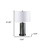 21" Glass LED Cylinder Table Lamp with Nightlight and White Drum Shade
