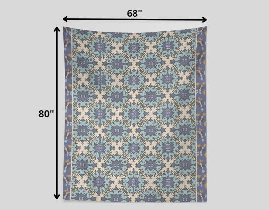 Indigo and Tan Quilt Pattern 80" x 68" Hanging Wall Tapestry